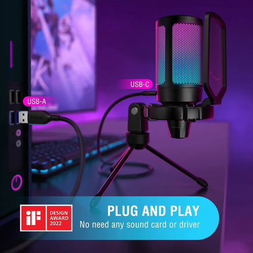 FIFINE Ampligame USB Microphone for Gaming Streaming with Pop Filter