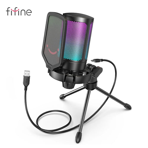 FIFINE Ampligame USB Microphone for Gaming Streaming with Pop Filter
